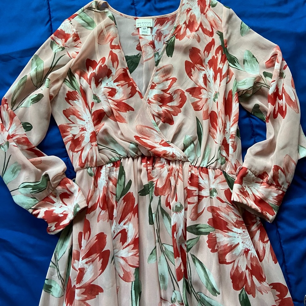 Pink dress with red flower designs maxi dress 10p